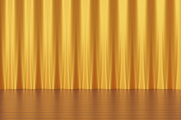 empty presentation stage with yellow curtain. 3d render