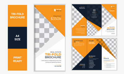 Real estate trifold Brochure Creative Corporate Business Trendy Megapack Multipurpose, geometric, folded flyer, report, back and inside pages, Vertical a4 format, Layout, template vector design set