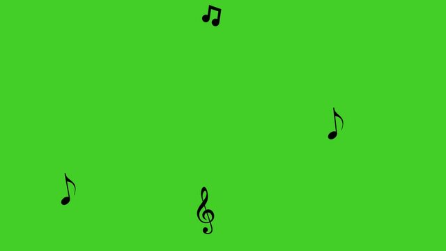 Musical note streaming up in melody. Green screen, 4K