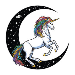 Unicorn and moon illustration © gunaonedesign