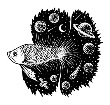 recommend clip art: Universe betta fish illustration