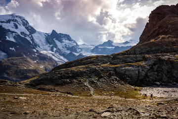 Rock formation near Gornergrat, a mountain ridge in the Valais Alps of Switzerland. 