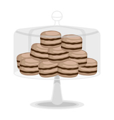 Set of cakes. Truffle cookies on glass stand. Isolated on white background. Vector illustration.