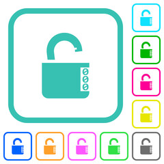 Unlocked combination lock with side numbers vivid colored flat icons