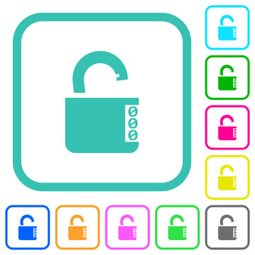 Unlocked combination lock with side numbers vivid colored flat icons