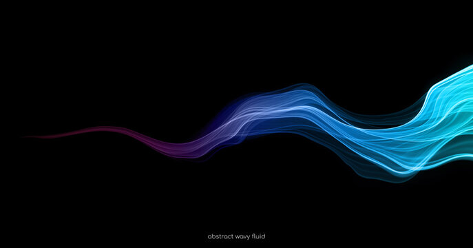 Abstract wavy fluid light colorful blue violet isolated on black background in concept modern, technology, science, music.