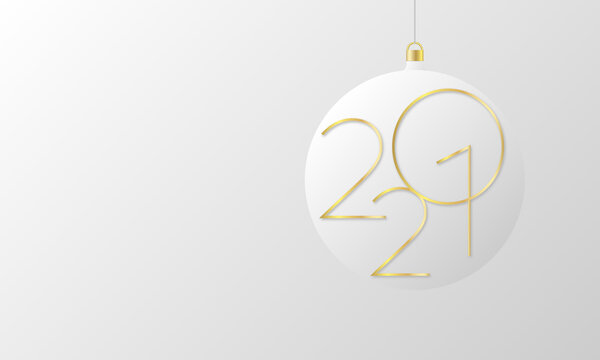 2021 New Year Celebration with minimal and modern design Christmas ball in Light Grey and Gold color. Greeting card for the change of the year.