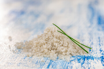 Production of sea - salt Fleur de sel in the salt fields of Guerande, Brittany, France