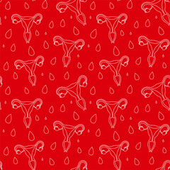 Women menstruation periods seamless pattern uterus, blood drips