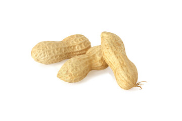 Peanuts in beans isolated on the white. Close-up