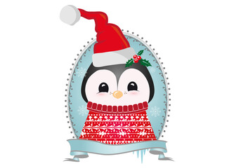 weihnachtlicher Pinguin mit Stechpalme & Mütze