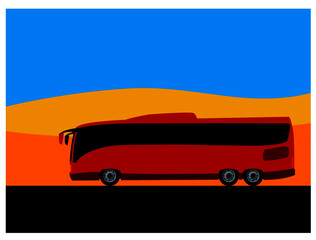 Bus travel to the far corners of the world. Vector image for illustrations.