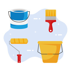 paint bucket roll and brush design of remodeling working and repairing theme Vector illustration