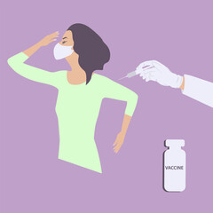 Medical vaccination. Woman getting an injection - vector. Protection against viral infection