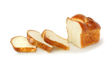 Cut loaf of bread and slice isolated on white