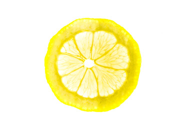 Juicy yellow slice of lemon on a white background isolated