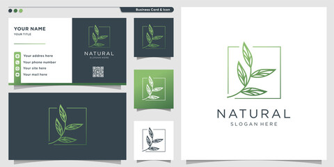 Natural logo with unique leaf line art style Premium Vector