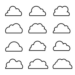 Cloud icons 12 unique flat lineal styles with white background