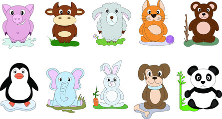 vector set cartoon animals. Cute characters for cards, invitations, labels for children's holidays. flat design.