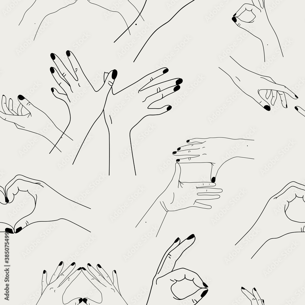 Canvas Prints seamless pattern with human hands. digital paper with body language. contour vector illustration wit