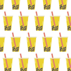 bubble tea seamless doodle pattern, vector color illustration