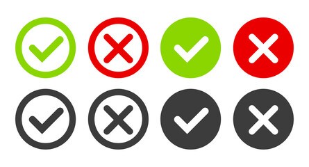 Green tick andred cross sign in the circle . The check icon. Icons posted on a white background. Vector illustration.
