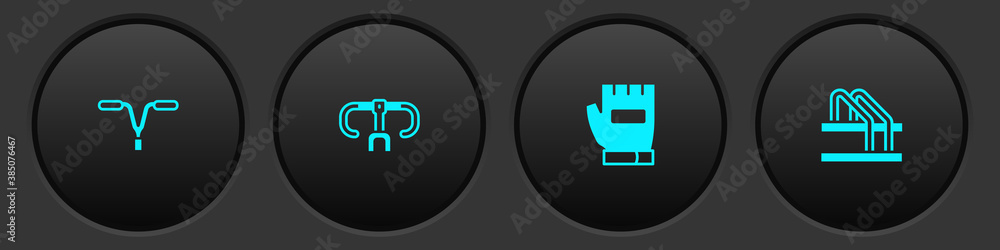 Sticker Set Bicycle handlebar, , Gloves and parking icon. Vector illustration