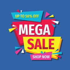 Mega sale discount vector layout concept illustration. Abstract advertising promotion banner. Creative background. Special offer. Shop now. Graphic design elements. 
