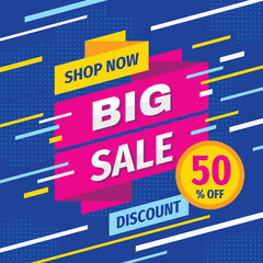 Big sale discount up to 50 % off - vector layout concept illustration. Abstract advertising promotion banner. Creative background. Special offer. Shop now. Graphic design elements. 