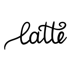 Latte handwritten calligraphy brush  isolated on white background vector illustration. Handwritten lettering design element.