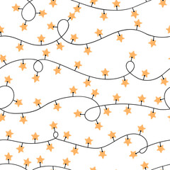 Vector modern colorful seamless background with illustrations of twinkle lights Christmas decorations. Use it for wallpaper, textile print, pattern fills, web page, surface textures, wrapping paper