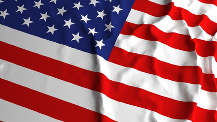 USA United State Flag Country Closeup 3D Rendering with fabric silk cotton polyester texture for background banner
