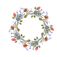 Lavender and rose vector wreath. Vector flower illustration. Illustration for greeting cards, invitations, and other printing projects.