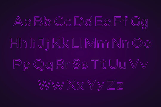 Neon city color pink font. English alphabet. Glowing neon script alphabet. Vector illustration. 