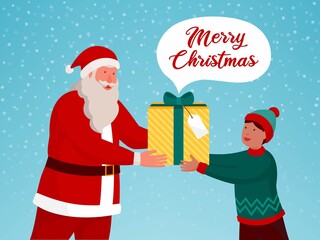 Santa Claus giving a Christmas gift to a boy