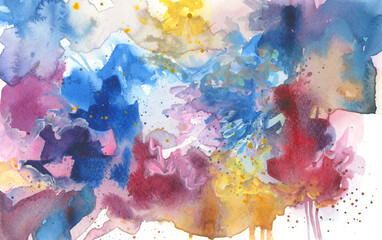 Abstract watercolor smear blot painting. Color horizontal texture background.