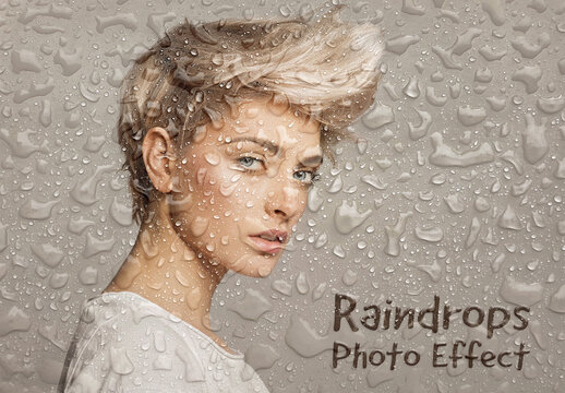 Raindrops Photo Effect Mockup