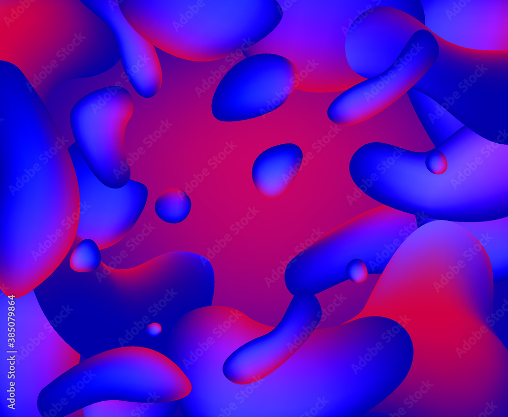 Poster Abstract geometric shapes with neon gradient like in lava lamp. Futuristic cover with liquid organic smooth blobs.