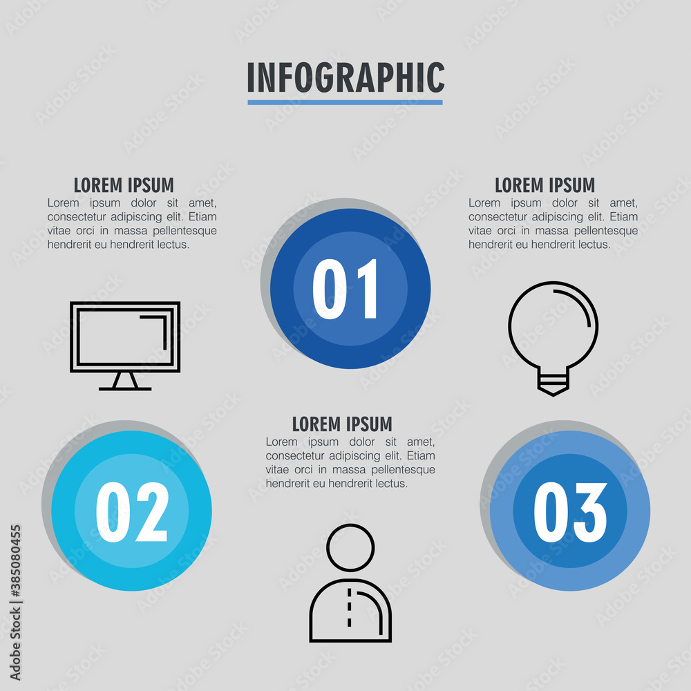 Poster infographic steps computer person and light bulb design, data analysis and information theme vector 