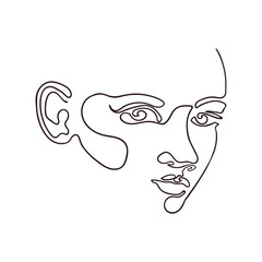 Obraz premium Vector outline black and white illustration of portrait woman in. One line drawing isolated on white background. Use it for design card, poster, banner, social Media post, fashion print, beaty salon