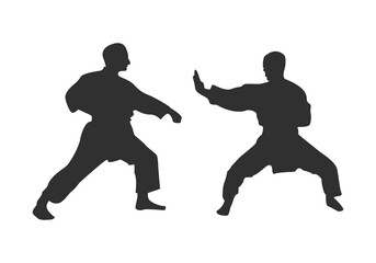 Fototapeta na wymiar Silueta de personas enfrentándose en karate. 