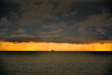 Ship in a storm on open sea