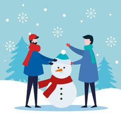 merry christmas men with snowman design, winter season and decoration theme Vector illustration