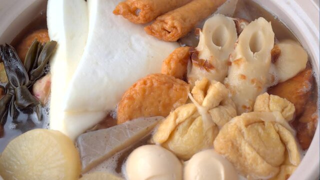 Oden, japanese traditional hot pot with fish dumplings