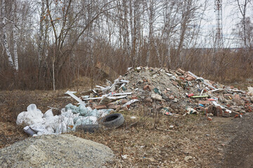 Construction waste, garbage in the forest, environment, Concept - ecology, garbage, pollution