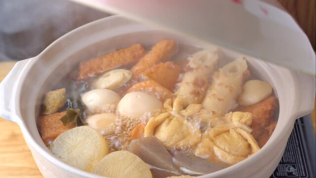 Oden, japanese traditional hot pot with fish dumplings