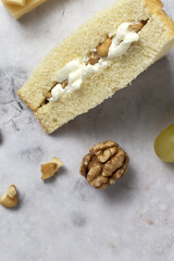 Homemade cheese with walnuts sandwiches