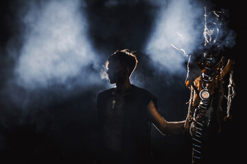 Obraz premium Sorcerer with marks on his body in the forest