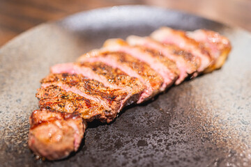 medium grilled beaf close up