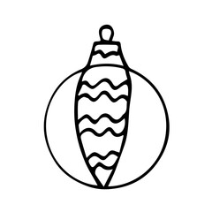 Hand drawn christmas ball isolated.Vector sketch black and white background. Christmas toy in the style of Doodle.